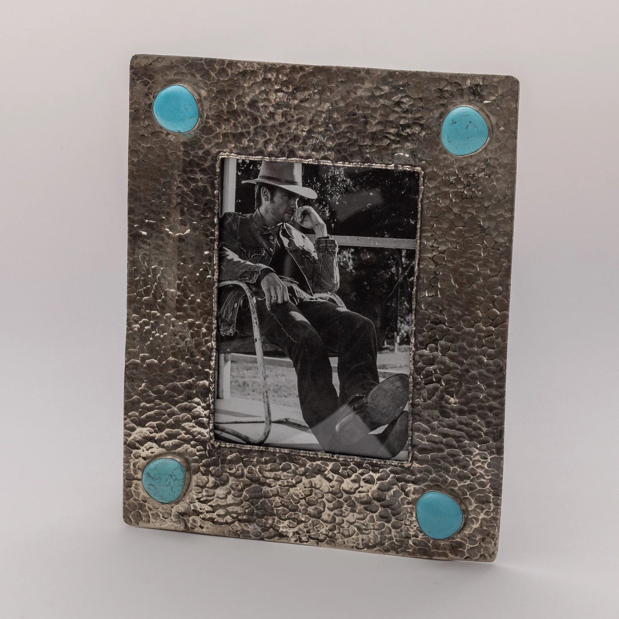 5X7 Dimpled Frame With Turquoise Stones By J. Alexander Rustic Silver ...