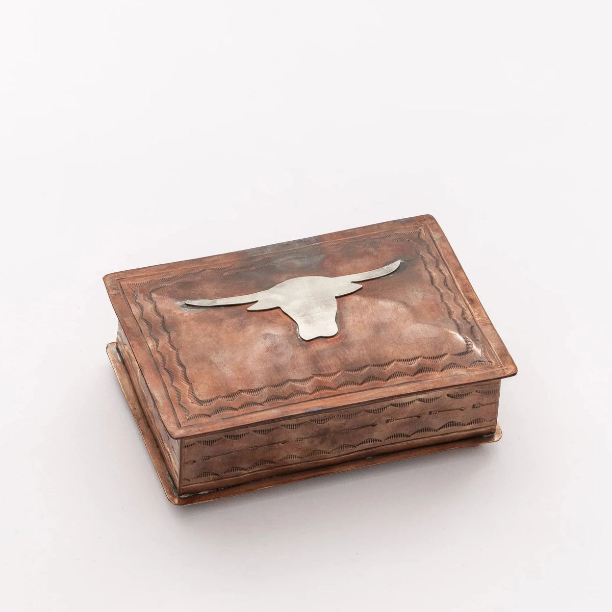 Alexander Rustic Silver Box Small Stamped Copper Box With Silver Longhorn Icon by J. Alexander Rus ...