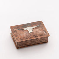 Small Stamped Copper Box With Silver Longhorn Icon by J. Alexander Rustic Silver