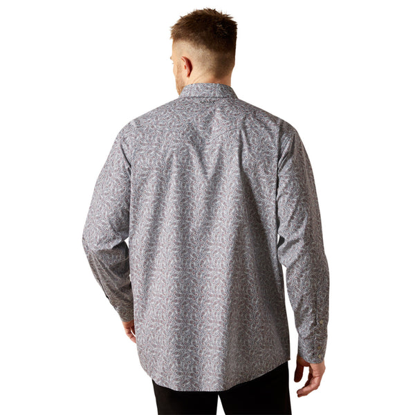 Ariat Men's L/S Wrinkle Free Josiah Classic Fit Paisley Western Snap Shirt in Grey