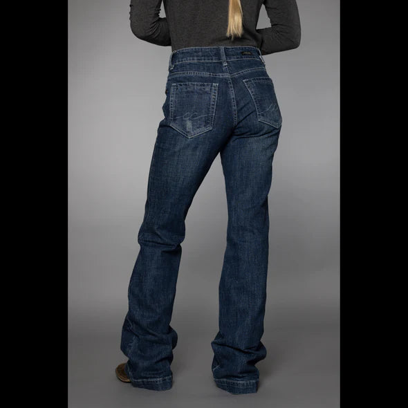 CC Western Women's Wide Leg Stretch Trouser Jean in Dark Wash