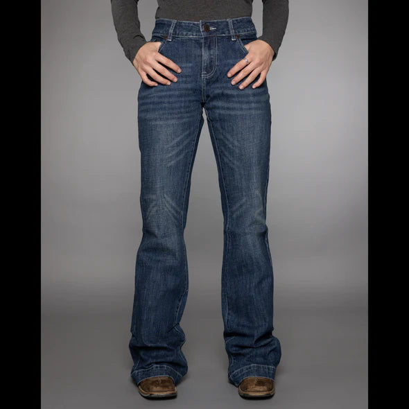 CC Western Women's Wide Leg Stretch Trouser Jean in Dark Wash