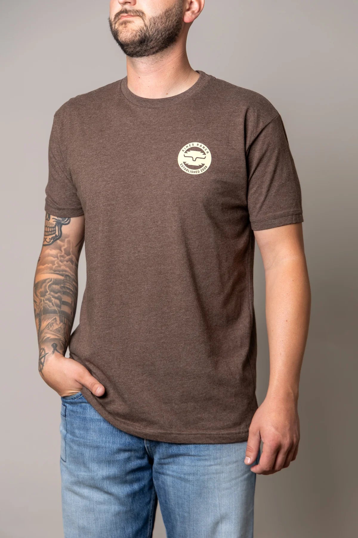 Kimes Ranch Wood Stamp T-Shirt in Heather Espresso