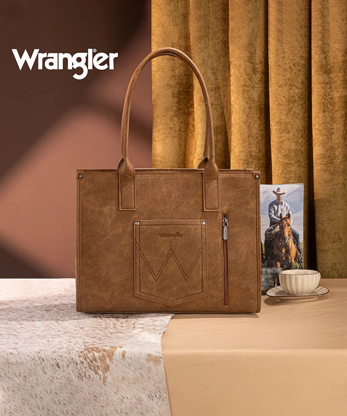 Wrangler Tooled Aztec Knitted Concealed Carry Wide Tote in Brown