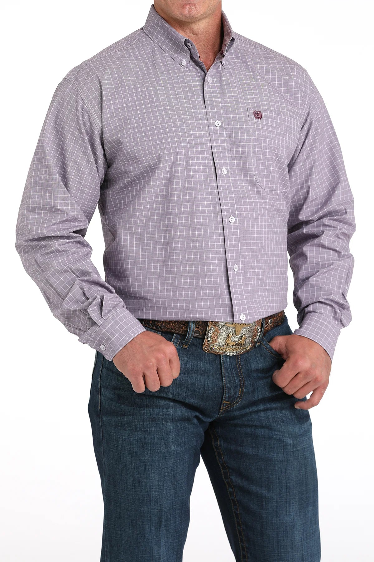 Cinch Men's L/S Classic Fit Plaid Button Down Western Shirt in Lilac