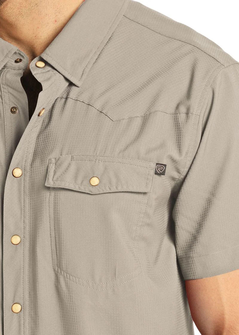 Rock & Roll Denim Men's S/S TEK Western Stretch Snap Shirt in Tan