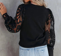 Women's Crochet Sleeved Black Blouse