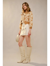 Women's Western Motif Tie Front Cardigan in Taupe