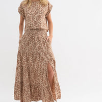 Women's Two Piece Floral Maxi Dress in Taupe