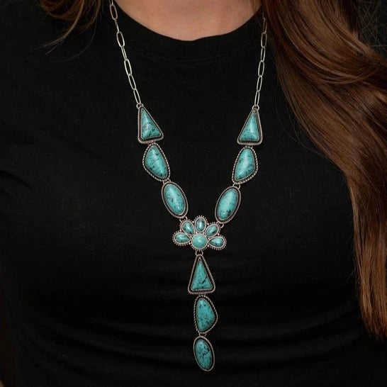 West & Co. Silver Multi-Shaped Turquoise Concho Lariat Necklace