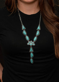 West & Co. Silver Multi-Shaped Turquoise Concho Lariat Necklace