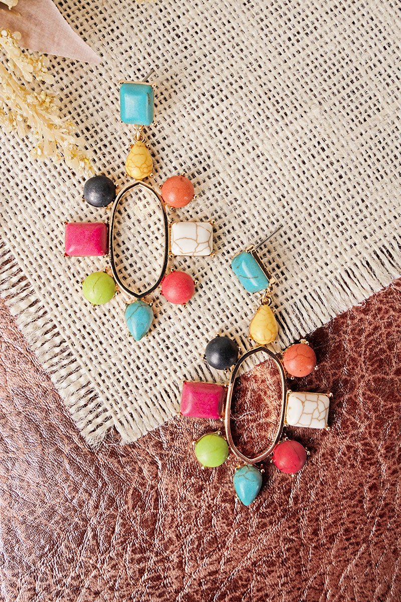 Multi-Color Stone Dangle Earrings
