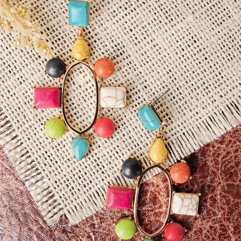 Multi-Color Stone Dangle Earrings