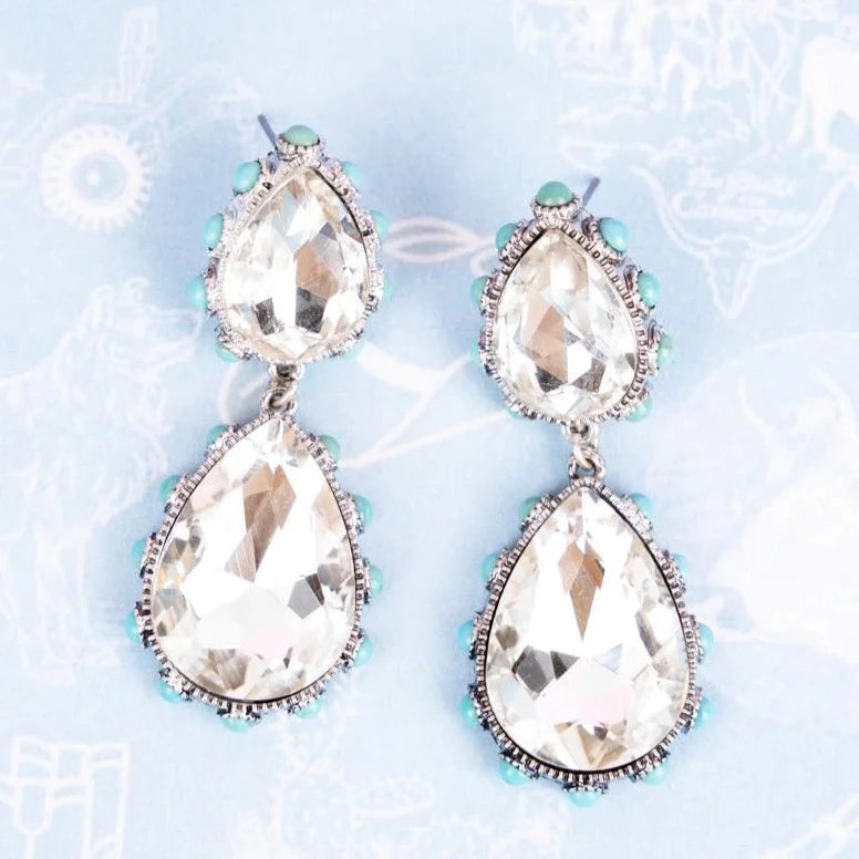Western All Eyes On Me Double Teardrop Crystal and Turquoise Accented Earrings