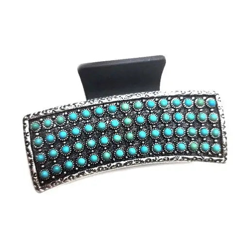 3.5" Turquoise Dot Bubble Metal Plate Western Claw Clip
