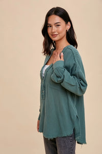 Women's Muslin Button Front Blouse in Green