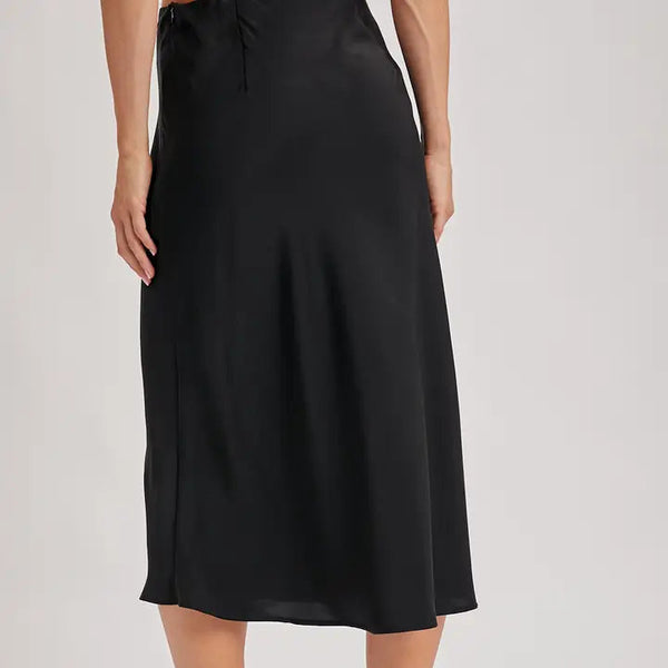 Women's Satin Midi Skirt in Black