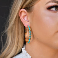 West & Co. Gold & Turquoise Studded Hoop Earrings