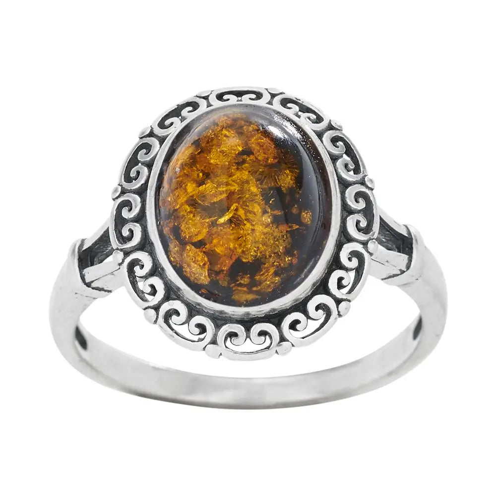 Sterling Silver Amber Stone Oval Ring