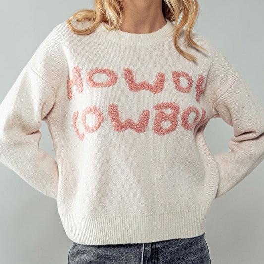 Women's "Howdy Cowboy" Wordy Knit Sweater in Ivory