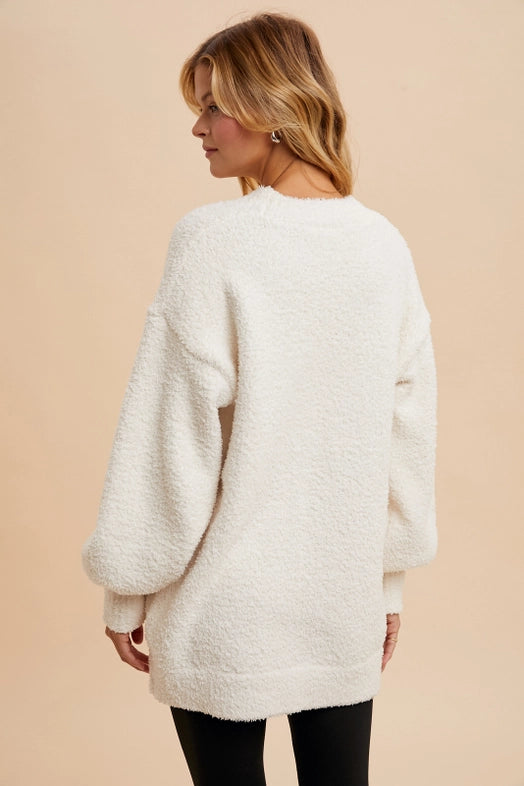 Women's Button Front Chenille Cardigan in Cream