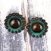 Western Belmont Black Flower Concho with Patina Earrings