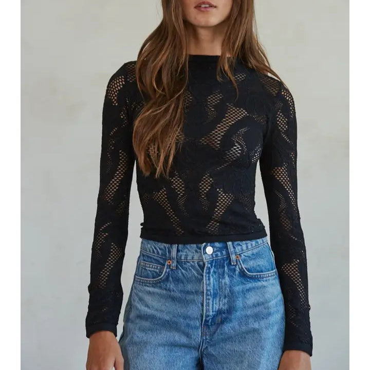 Women's L/S Knit Seamless Jacquard Mock Neck Top (Available in 2 Colors!)