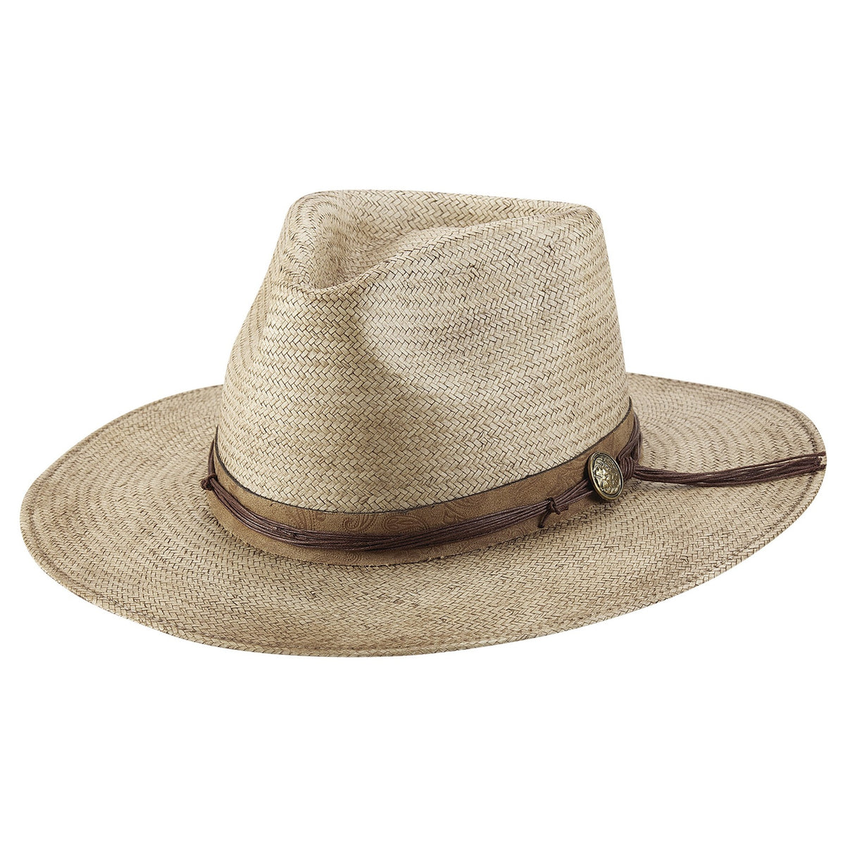 Brittoli Women's Oasis Pecan Distressed Shantung Panama Straw Fashion Hat