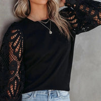Women's Crochet Sleeved Black Blouse