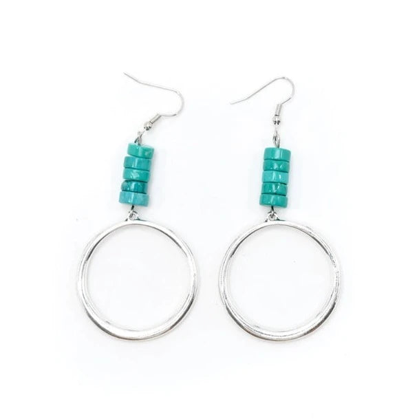 West & Co. Turquoise Beaded Silver Dangle Hoop Earrings