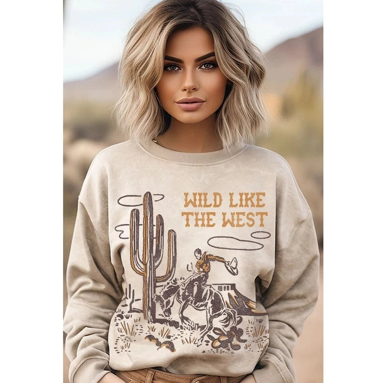 Women's "Wild Like The West" Graphic Sweatshirt in Oatmeal