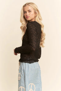 Women's L/S Sheer Floral Lace Mesh Top (3 Color Options) (Available in Plus Sizes)