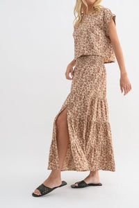 Women's Two Piece Floral Maxi Dress in Taupe