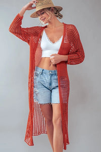 Women's Crochet Lace Long Summer Cardigan in (Rust or Sage)