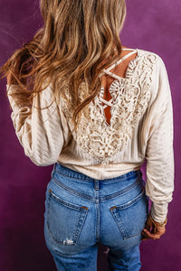 Women's Lace-Up Open Back Fashion Long Sleeve in Beige