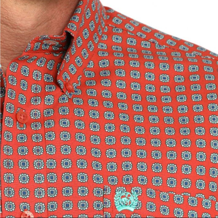 Cinch Men's L/S Classic Fit Medallion Print Western Button Down Shirt in Red