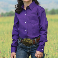 Cruel Girl's Solid Long Sleeve Western Button Down in Purple