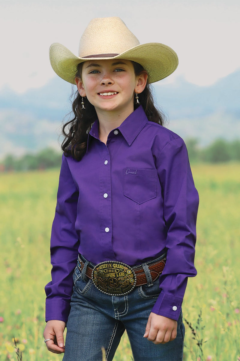 Cruel Girl's Solid Long Sleeve Western Button Down in Purple