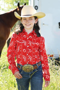 Cruel Girl's L/S Cattle Brand Western Snap Shirt in Red