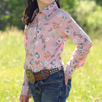 Cruel Girl's L/S Floral Print Western Snap Shirt in Pink