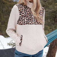 Cruel Women's 1/2 Zip Cream & Leopard Print Sweater Knit Pullover