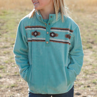 Cruel Girl's Southwest Stripe Quarter Snap Fleece Pullover in Turquoise