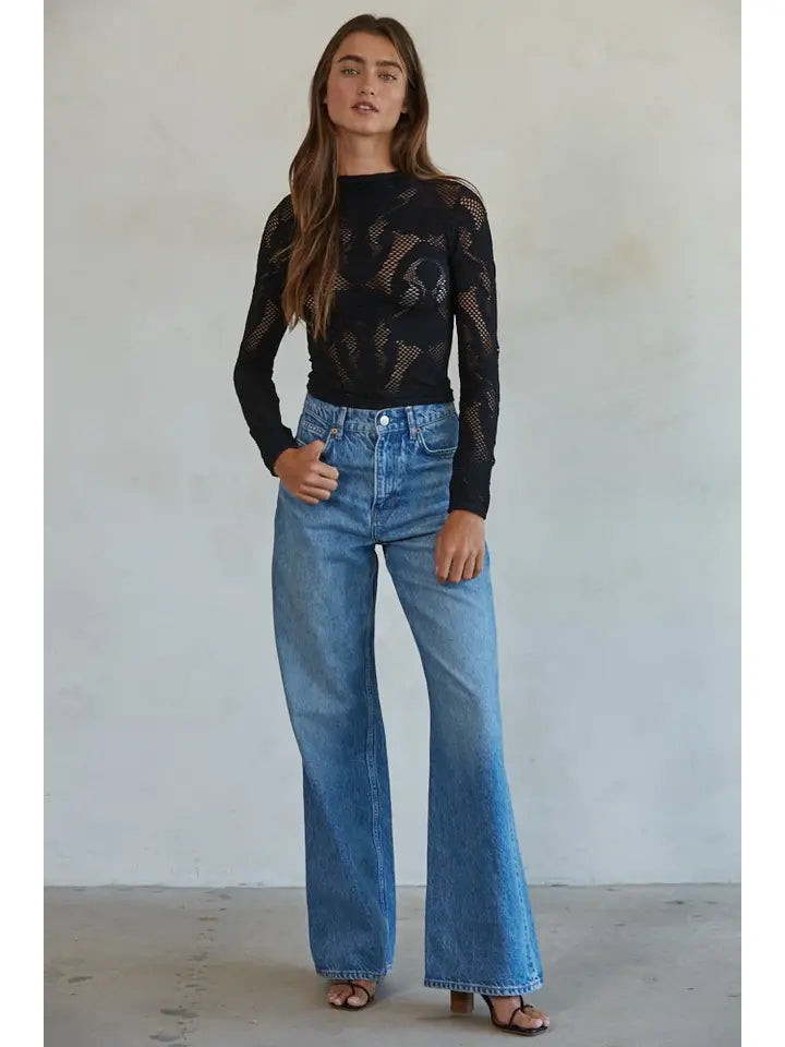 Women's L/S Knit Seamless Jacquard Mock Neck Top (Available in 2 Colors!)