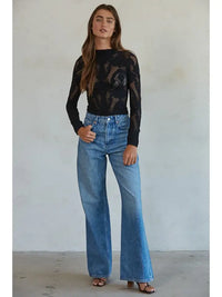 Women's L/S Knit Seamless Jacquard Mock Neck Top (Available in 2 Colors!)