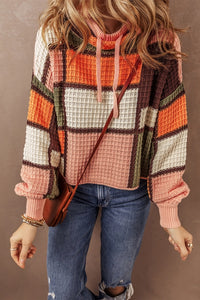 Women's Multi-Color Block Waffle Knit Sweater in Orange