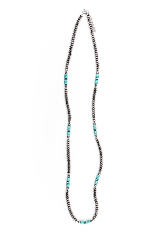 West & Co. Burnished Silver Disc & Turquoise Cluster Beaded Necklace