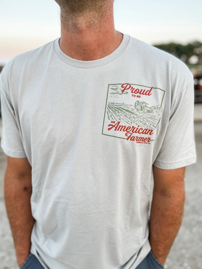 American Farm Co. "Proud American Farmer" T-Shirt in Stone Grey