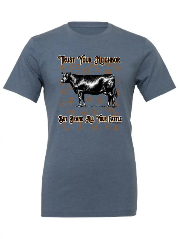 Women's Trust Your Neighbor Angus Graphic Tee in Slate Blue