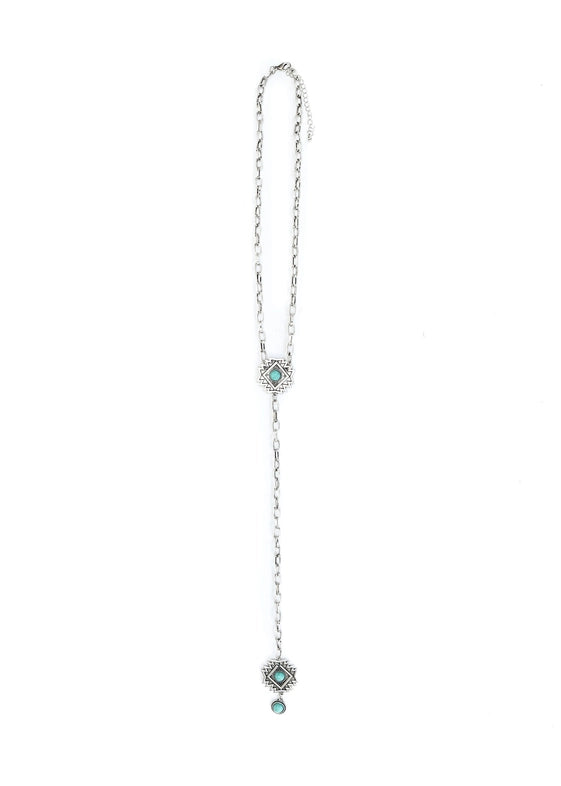 West & Co. Aztec Turquoise Concho Silver Chain Lariat Necklace