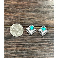 Square Turquoise Stamped Stud Earrings